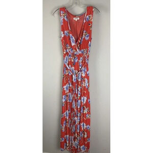 ee:some Long Red Floral Flowing Boho Maxi Dress With Slits, Size Tall Med